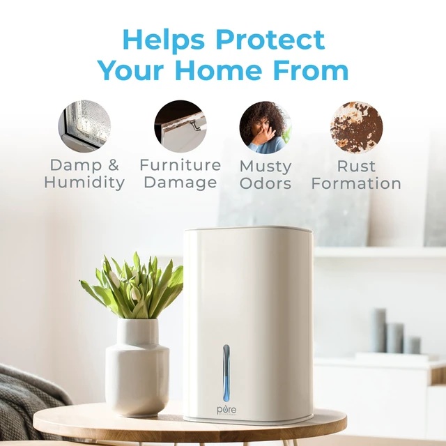 Alt view image 3 of 7 - PureDry Mini Dehumidifier, 27 oz Tank, Removes 300 mL/Day | Compact Design Helps Reduce Excess Moisture in Small Rooms & Living Spaces; Ideal for Closets, Bathrooms, Boats & Kitchens