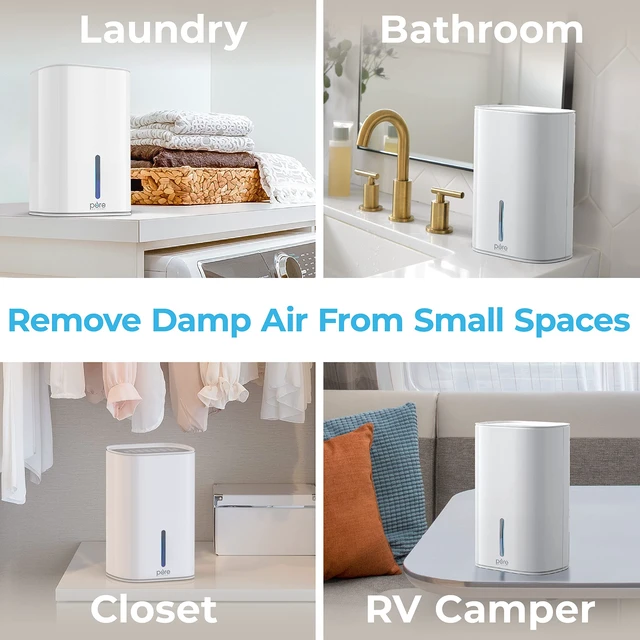 Alt view image 4 of 7 - PureDry Mini Dehumidifier, 27 oz Tank, Removes 300 mL/Day | Compact Design Helps Reduce Excess Moisture in Small Rooms & Living Spaces; Ideal for Closets, Bathrooms, Boats & Kitchens