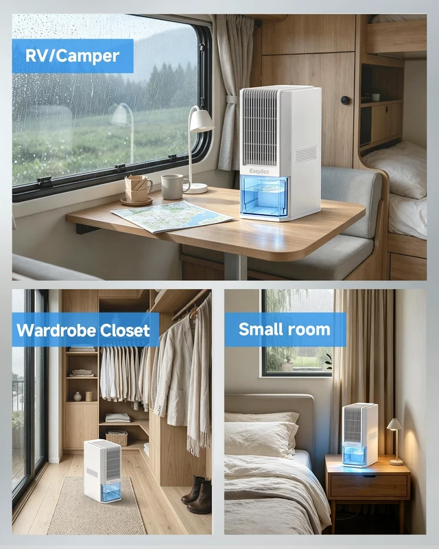 Alt view image 5 of 7 - Small Dehumidifier for Bathroom, RV, 68 OZ Tank | Auto Shut Off, Removes Up to 40 OZ/Day, Quiet Portable Dehumidifier with 7 Color LED Light, Auto Defrost for Bedroom
