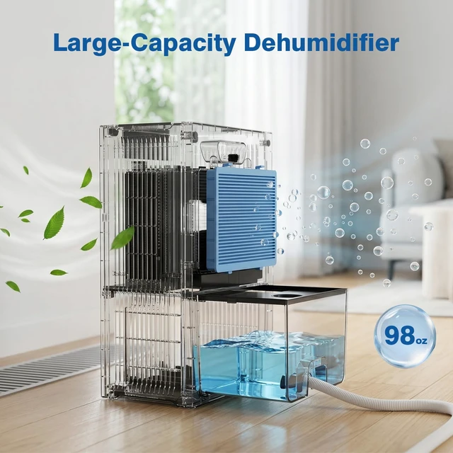 Alt view image 3 of 7 - Dehumidifier, 1000sq.ft Dehumidifiers with 98oz Water Tank for Home Bedroom | Quiet with Auto Shut Off/LED Humidity Display/Timer/7 Colorful light/Washable Filter & Drain Hose, Moisture Absorbers