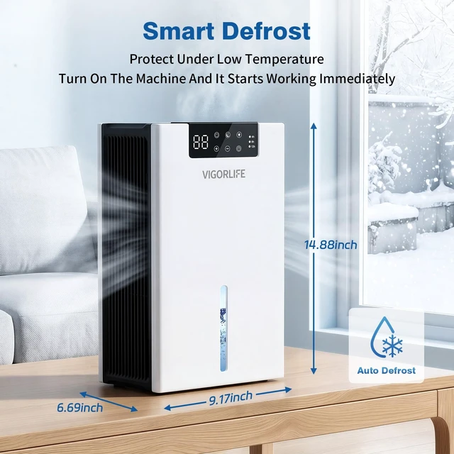 Alt view image 4 of 7 - Dehumidifier, 1000sq.ft Dehumidifiers with 98oz Water Tank for Home Bedroom | Quiet with Auto Shut Off/LED Humidity Display/Timer/7 Colorful light/Washable Filter & Drain Hose, Moisture Absorbers