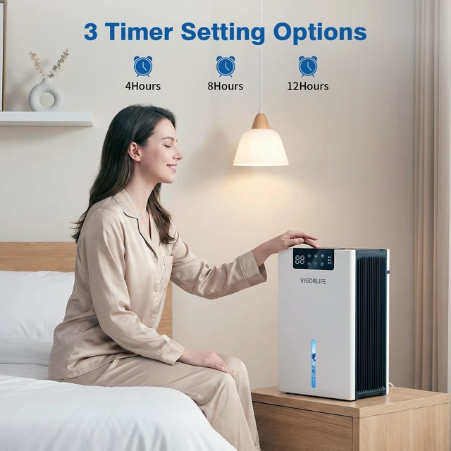Alt view image 5 of 7 - Dehumidifier, 1000sq.ft Dehumidifiers with 98oz Water Tank for Home Bedroom | Quiet with Auto Shut Off/LED Humidity Display/Timer/7 Colorful light/Washable Filter & Drain Hose, Moisture Absorbers