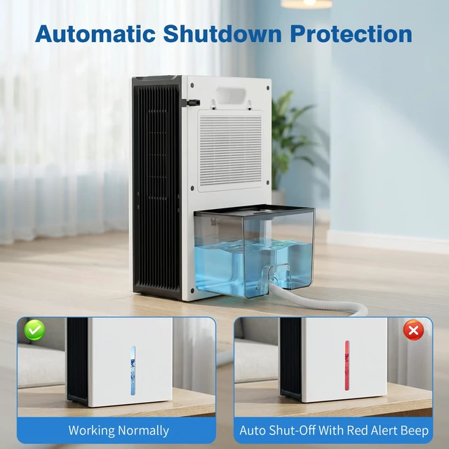 Alt view image 6 of 7 - Dehumidifier, 1000sq.ft Dehumidifiers with 98oz Water Tank for Home Bedroom | Quiet with Auto Shut Off/LED Humidity Display/Timer/7 Colorful light/Washable Filter & Drain Hose, Moisture Absorbers