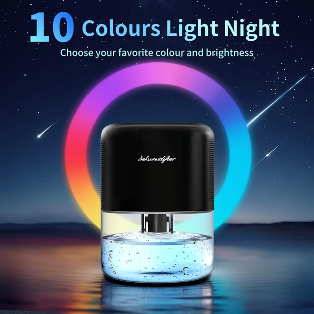 Alt view image 4 of 7 - Dehumidifier 44OZ Water Tank Small Quiet Dehumidifiers for Home Portable Dehumidifiers for Bedroom Bathroom Closet RV 10 Colors Light 4 Timer Options 3 Modes Auto Defrost and Shutoff
