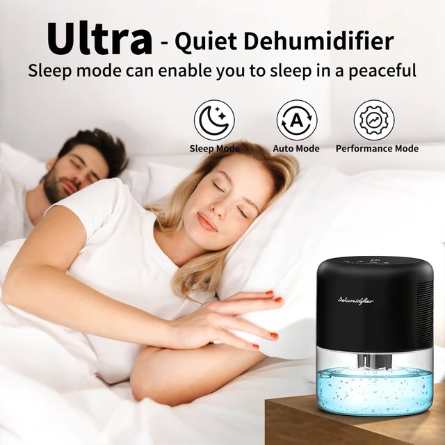 Alt view image 6 of 7 - Dehumidifier 44OZ Water Tank Small Quiet Dehumidifiers for Home Portable Dehumidifiers for Bedroom Bathroom Closet RV 10 Colors Light 4 Timer Options 3 Modes Auto Defrost and Shutoff