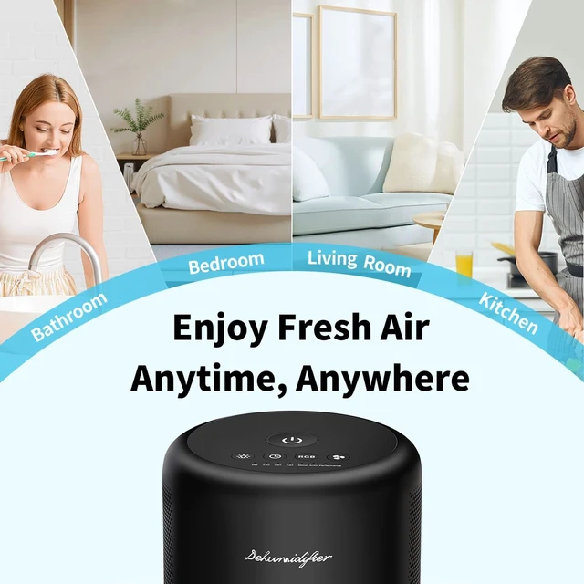 Alt view image 7 of 7 - Dehumidifier 44OZ Water Tank Small Quiet Dehumidifiers for Home Portable Dehumidifiers for Bedroom Bathroom Closet RV 10 Colors Light 4 Timer Options 3 Modes Auto Defrost and Shutoff