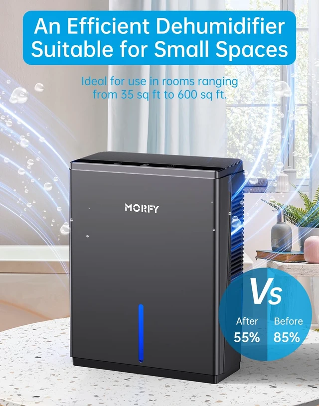 Alt view image 3 of 7 - Dehumidifier, 80 OZ Small Dehumidifier for Bedroom, Bathroom, RV, Closet, Dual-Semiconductor Quiet Dehumidifiers for Home Room with Drain Hose, 7 Colors LED Auto Shut Off
