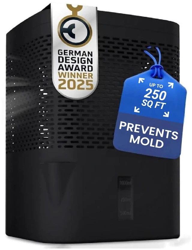Main image of Non-Electric Dehumidifier Moisture Absorber for Basement, Bathroom, Closet & RV, Includes 24oz Refill Pack with Dehumidifier Granules, Reusable, Black