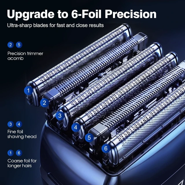 Alt view image 2 of 7 - Electric Foil Shaver for Men, 6-Blade Razor for Thick Beards | Close, comfortable shaving with an advanced floating 6-blade system, wet & dry performance, and USB-C fast charging
