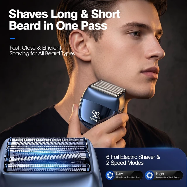 Alt view image 3 of 7 - Electric Foil Shaver for Men, 6-Blade Razor for Thick Beards | Close, comfortable shaving with an advanced floating 6-blade system, wet & dry performance, and USB-C fast charging