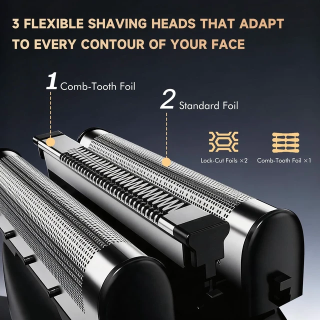 Alt view image 2 of 7 - Electric Foil Shaver for Men, Compact Face Shaver, 3 Floating Foils | Travel shaver with IPX7 wet/dry use, USB-C charging, LED battery display, and up to 90-min cordless runtime