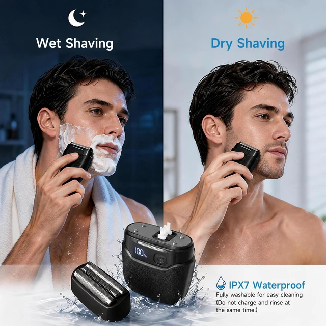 Alt view image 5 of 7 - Electric Foil Shaver for Men, Compact Face Shaver, 3 Floating Foils | Travel shaver with IPX7 wet/dry use, USB-C charging, LED battery display, and up to 90-min cordless runtime