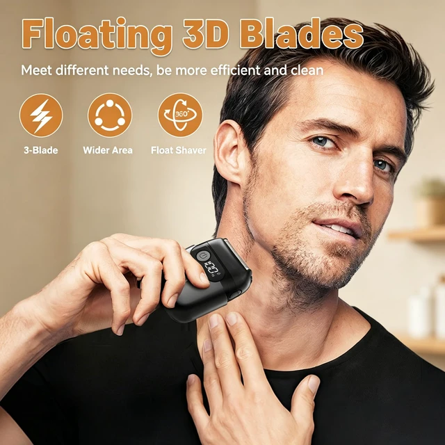 Alt view image 2 of 6 - 3-Blade Electric Foil Shaver for Men,Portable Electric Razor Beard Trimmer | Cordless Shaver with 3 Floating Blades, LED Display, USB Rechargeable, Long Working Time, Electric Shaver for Beard/Face