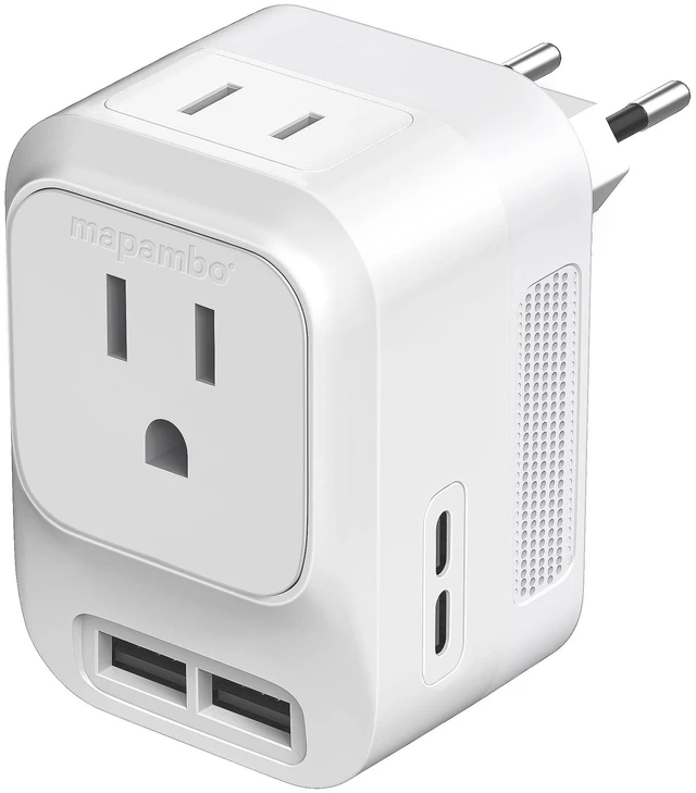 Main image of 220V to 110V Voltage Converter US to Europe with 2 USB A 2 USB C Fast Charging, Power Converter for European Travel Universal International Travel Adapter for Italy France Germany Spain