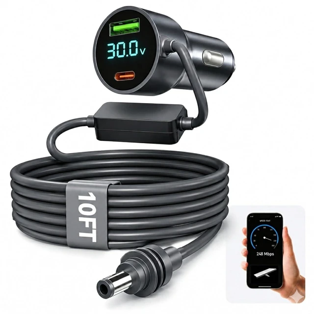 Main image of Car Adapter for Starlink Mini, 12V/24V to 30V DC Power Cord with Active Boost Converter, 6.6 FT 18AWG Heavy Duty Power Cable for RV Truck Boat, Stable Connection & Overheat Protection