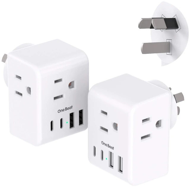 Main image of 2 Pack Australia New Zealand Travel Plug Adapter, Australia Power Adapter | Type I Plug Adapter with 3 American Outlets 4 USB Charging Ports (2 USB C) for US to Australia, Argentina, China,New Zealand