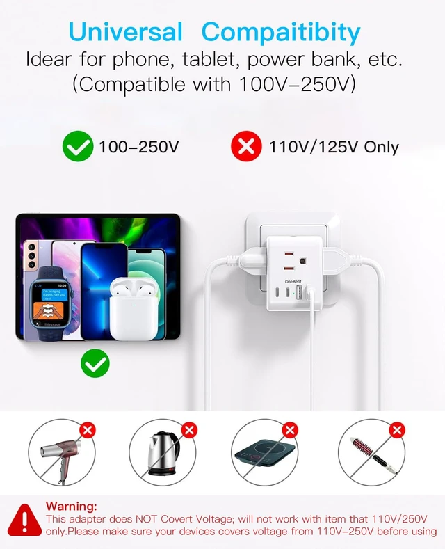 Alt view image 5 of 7 - 2 Pack Australia New Zealand Travel Plug Adapter, Australia Power Adapter | Type I Plug Adapter with 3 American Outlets 4 USB Charging Ports (2 USB C) for US to Australia, Argentina, China,New Zealand