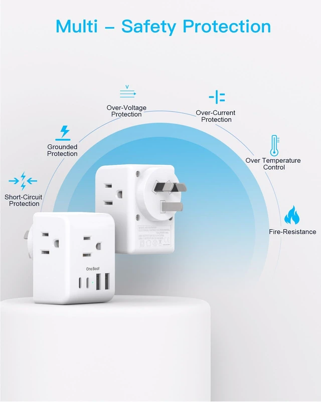 Alt view image 7 of 7 - 2 Pack Australia New Zealand Travel Plug Adapter, Australia Power Adapter | Type I Plug Adapter with 3 American Outlets 4 USB Charging Ports (2 USB C) for US to Australia, Argentina, China,New Zealand