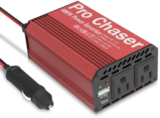 Main image of Pro Chaser 400W Power Inverters for Vehicles DC 12v to 110v AC Car Inverter | Converter USB-A, PD 65W USB-C Ports, Dual AC Adapter for Air Compressor Laptops