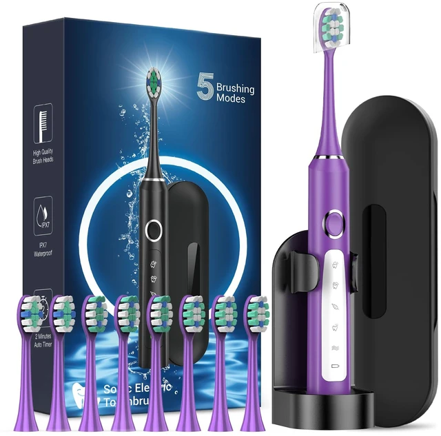 Main image of Electric Toothbrush for Adults - Sonic Electric Toothbrush for Kids and Adults with 8 Brush Heads & Travel Case, 120 Days Battery Life - Purple