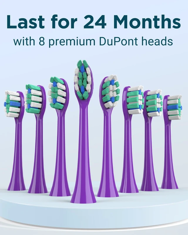 Alt view image 4 of 7 - Electric Toothbrush for Adults - Sonic Electric Toothbrush for Kids and Adults with 8 Brush Heads & Travel Case, 120 Days Battery Life - Purple