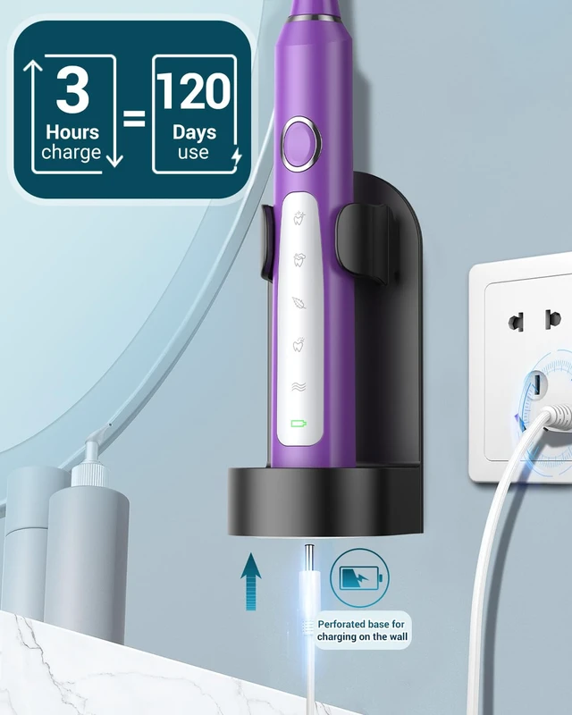 Alt view image 6 of 7 - Electric Toothbrush for Adults - Sonic Electric Toothbrush for Kids and Adults with 8 Brush Heads & Travel Case, 120 Days Battery Life - Purple