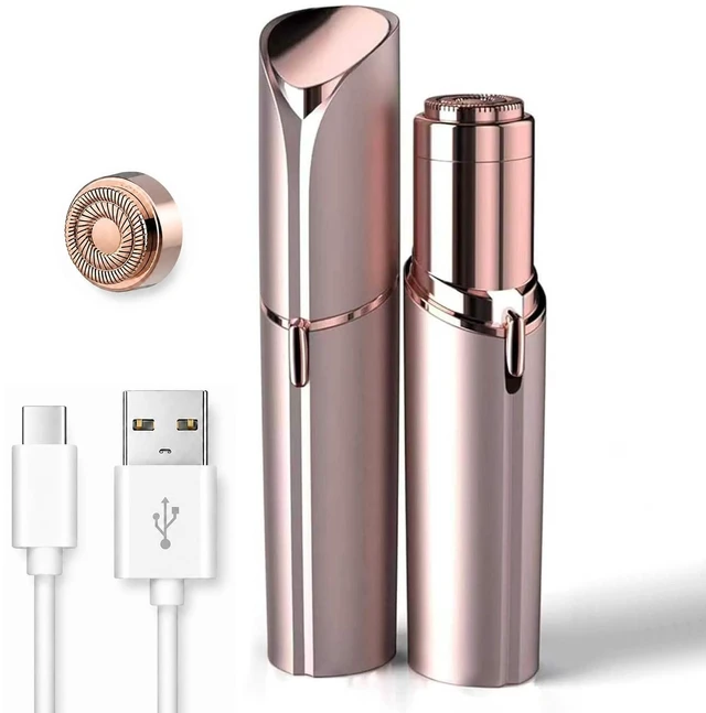 Main image of Rechargeable Facial Hair Removal for Women - as Seen on TV Painless Face Shaver - Electric Hair Remover for Face Lips Peach Fuzz with Light with 1 Replacement Heads (Rose Gold)