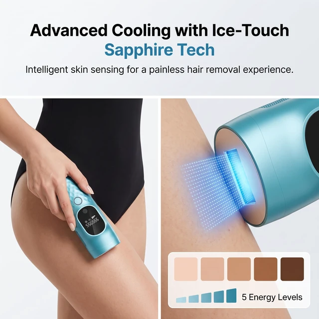 Alt view image 6 of 7 - Laser Hair Removal Painless Ice Cooling for Armpits Legs Arms Bikini Line | IPL Device Remover Machine 5 Levels, 2 Modes Long-Lasting Results 999,999 Flashes Corded for Women and Men At-Home