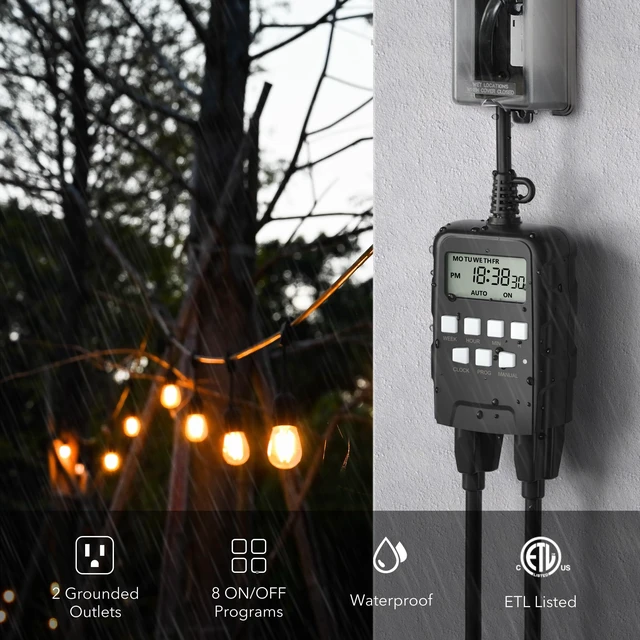 Alt view image 3 of 7 - Outdoor 7-Day Programmable Timer Outlet, 2 Outlets, 2 Pack