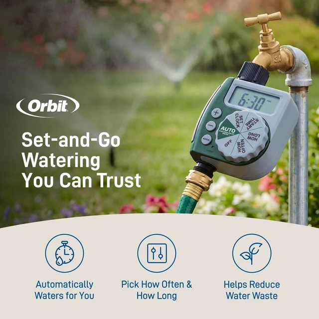 Alt view image 3 of 7 - Programmable Digital Hose Watering Timer - 1 Outlet - Battery Powered - with LCD Screen - Built-in Rain Delay - Water-Resistant - 62061