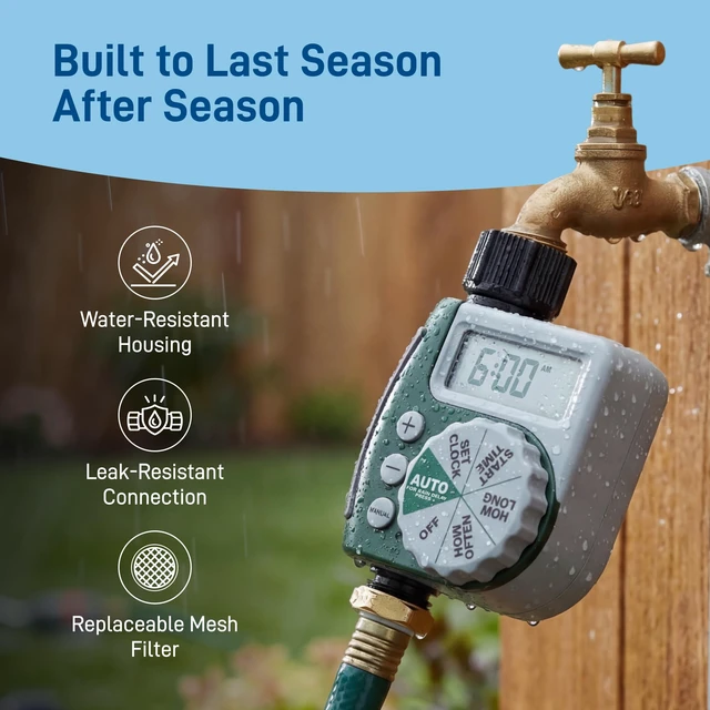 Alt view image 6 of 7 - Programmable Digital Hose Watering Timer - 1 Outlet - Battery Powered - with LCD Screen - Built-in Rain Delay - Water-Resistant - 62061