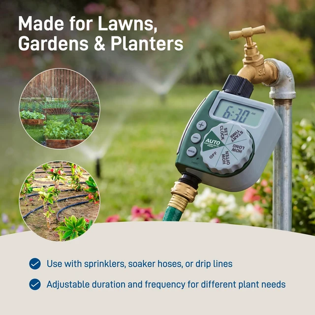 Alt view image 7 of 7 - Programmable Digital Hose Watering Timer - 1 Outlet - Battery Powered - with LCD Screen - Built-in Rain Delay - Water-Resistant - 62061