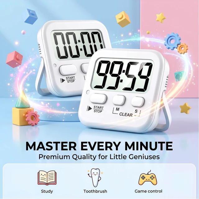 Alt view image 3 of 7 - 2 Pack Digital Timer for Kids Classroom Kitchen Timers for Cooking | With 2*AAA Battery, Count Up / Down, Loud Alarm & Silent FlashLight Mode, Magnetic Back, Kickstand, School Teacher Supplies