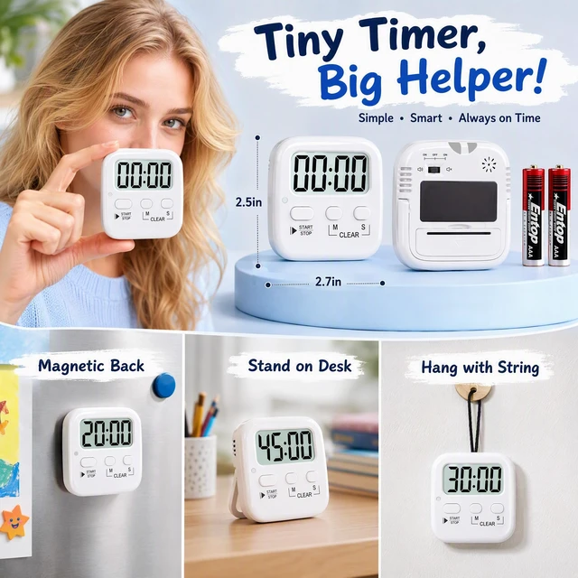 Alt view image 5 of 7 - 2 Pack Digital Timer for Kids Classroom Kitchen Timers for Cooking | With 2*AAA Battery, Count Up / Down, Loud Alarm & Silent FlashLight Mode, Magnetic Back, Kickstand, School Teacher Supplies
