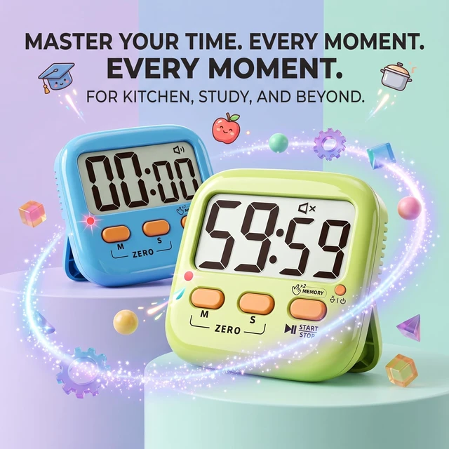 Alt view image 3 of 7 - 2 Pack Digital Timer for Kids Teacher Classroom Kitchen Office | with AAA Battery, Out of the Box, Fast Reset, Memory, Loud Alarm, LED Mute Mode, Magnetic/Kickstand/Hanging, Count Up/Down