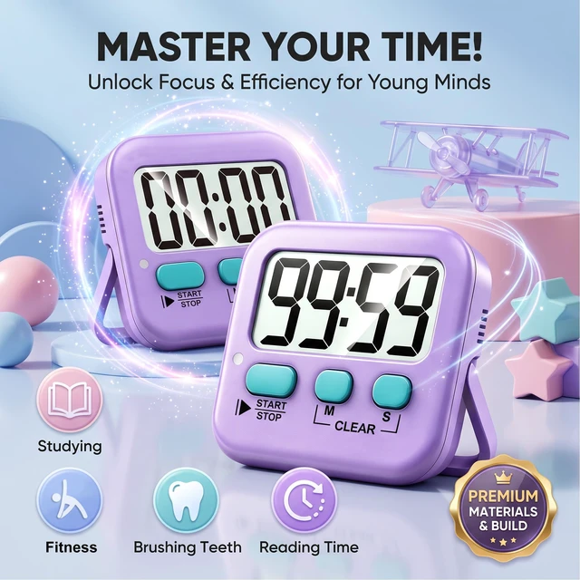 Alt view image 3 of 7 - 2 Pack Digital Timer for Kids Classroom Kitchen Timers for Cooking | With 2*AAA Battery, Count Up / Down, Loud Alarm & Silent FlashLight Mode, Magnetic Back, Kickstand, School Teacher Supplies