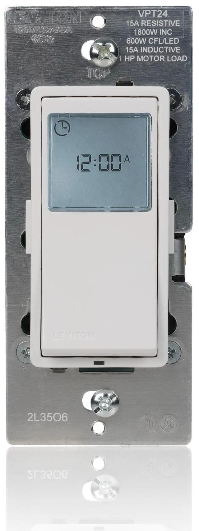 Main image of Decora 24-Hour Programmable and Astronomical In-Wall Timer Switch for Lights and Motor Loads, Digital Light Switch Timer Indoor, Single Pole or 3-Way, Neutral Wire Required, VPT24-1LW, White