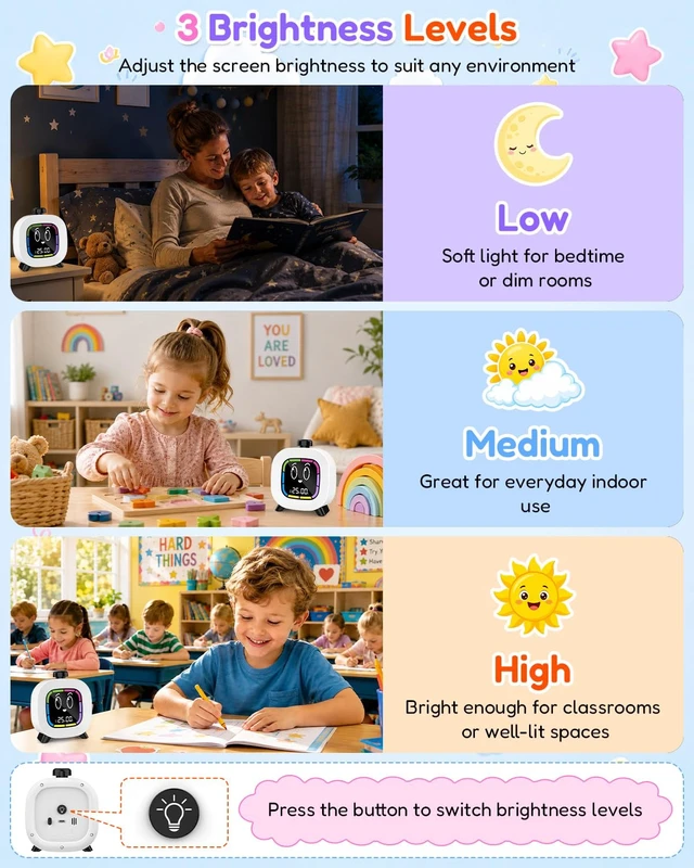 Alt view image 5 of 7 - Digital Visual Timer for Kids ADHD, 99-Minute Countdown, Rechargeable | 4 Cute Emotion Faces, Colorful Display, LED Backlit, Time Management Tool for Study, Homework, Classroom, Kitchen(Black)