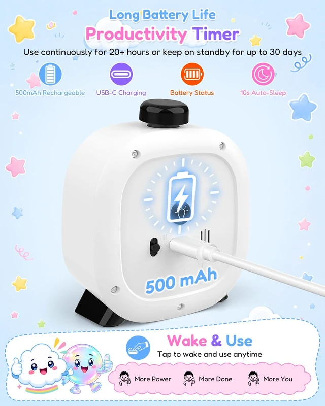 Alt view image 6 of 7 - Digital Visual Timer for Kids ADHD, 99-Minute Countdown, Rechargeable | 4 Cute Emotion Faces, Colorful Display, LED Backlit, Time Management Tool for Study, Homework, Classroom, Kitchen(Black)