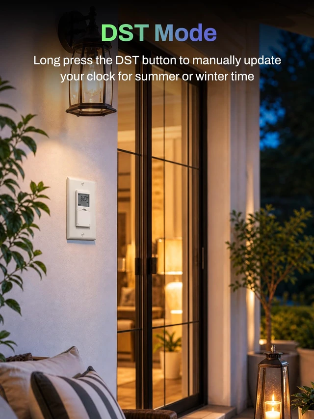 Alt view image 5 of 7 - 7 Day Programmable in-Wall Digital Timer Switch for Lights, Fans | 18 ON/OFF Programs, Random/DST Mode, Single Pole or 3 Way Light Switch Timer, 15A/1875W, Neutral Required, No Backlight, ETL