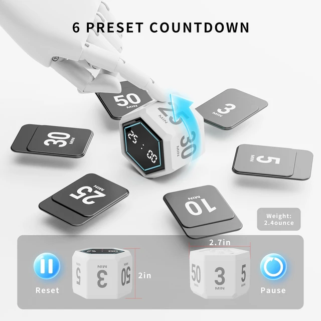 Alt view image 2 of 6 - Cube Productivity Timer, 3/5/10/25/30/50 Minute Presets for ADHD | Silent and Vibration Alerts, Focus Timer for Work, Study, Classroom, Kitchen, and Daily Time Management