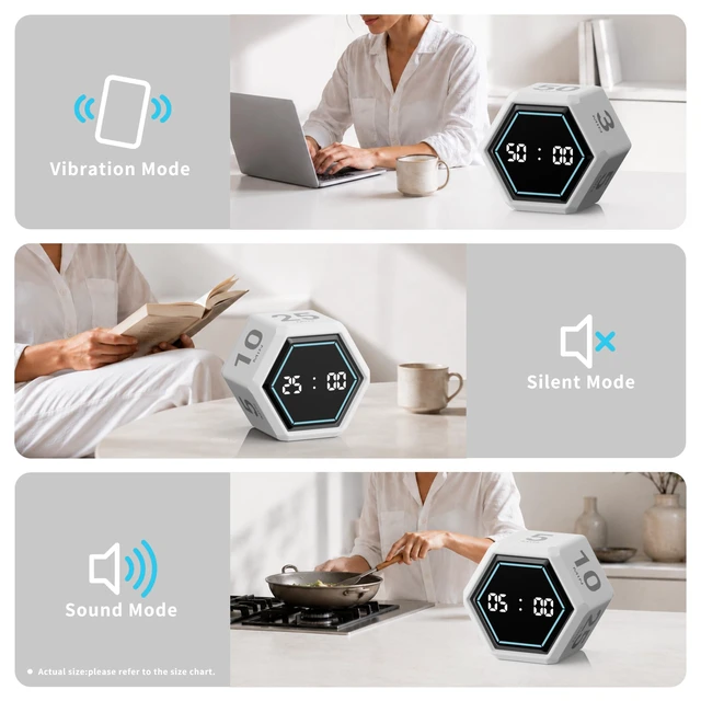Alt view image 4 of 6 - Cube Productivity Timer, 3/5/10/25/30/50 Minute Presets for ADHD | Silent and Vibration Alerts, Focus Timer for Work, Study, Classroom, Kitchen, and Daily Time Management
