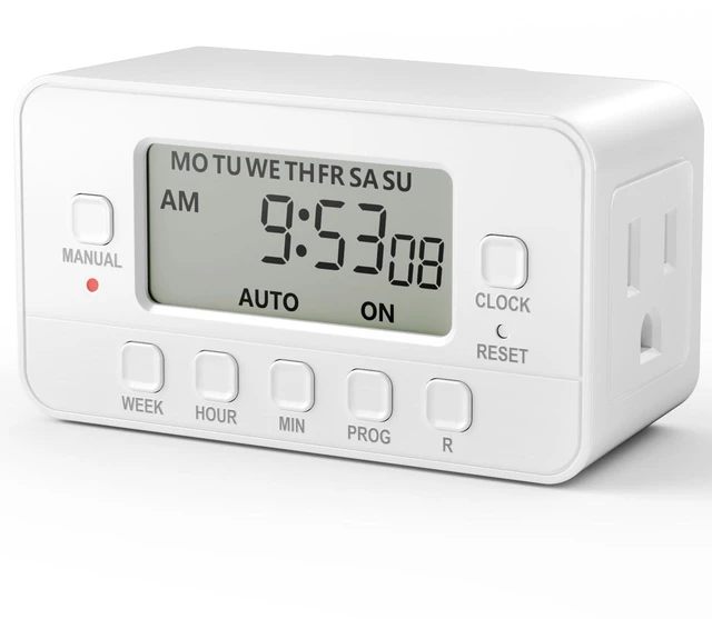 Main image of 7-Day Heavy Duty Digital Timer with Dual Outlet, LCD Display, 3-Prong Programmable Design, for Lights, Fans, Coffee Machine, Home, Kitchen, Office, Indoor Use, 125V 15A 1875W, 1 Pack