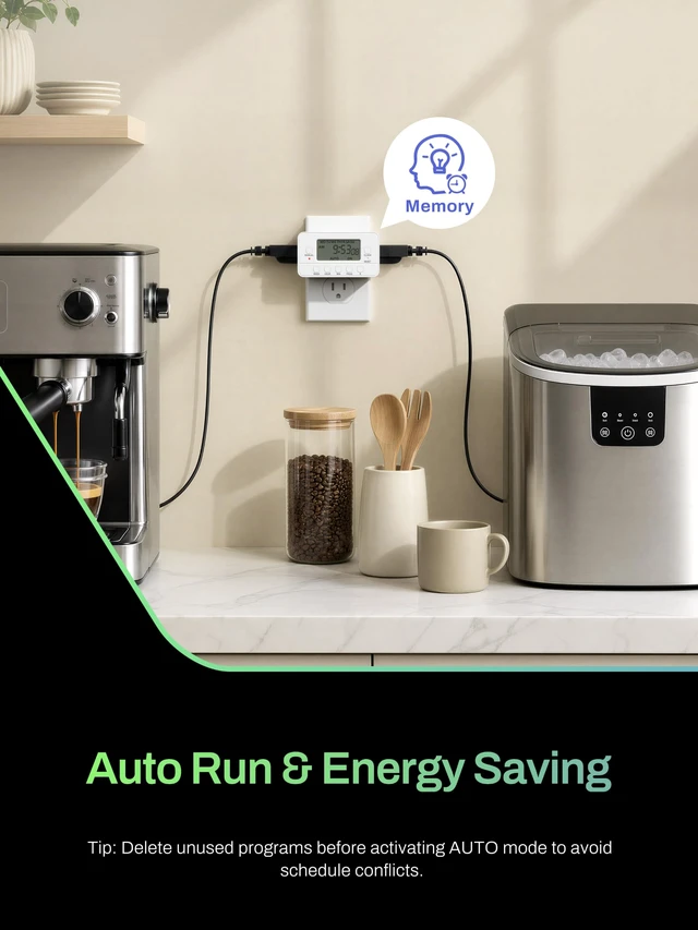 Alt view image 6 of 7 - 7-Day Heavy Duty Digital Timer with Dual Outlet, LCD Display, 3-Prong Programmable Design, for Lights, Fans, Coffee Machine, Home, Kitchen, Office, Indoor Use, 125V 15A 1875W, 1 Pack