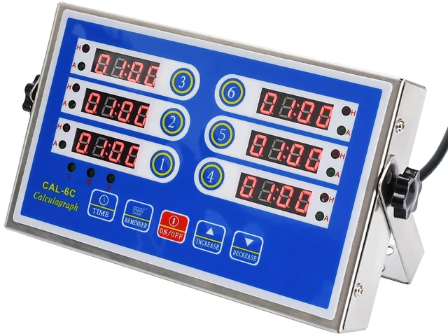 Main image of Commercial Kitchen Timer 6 Channel Digital Loud Alarm Cook Timer | 6 Independent Channels, Stainless Steel, Easy-to-Read LED Display for Restaurant