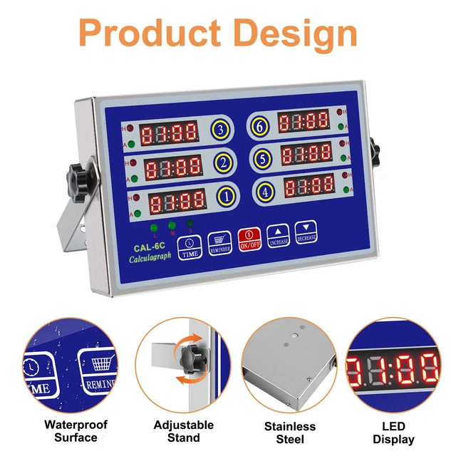 Alt view image 6 of 6 - Commercial Kitchen Timer 6 Channel Digital Loud Alarm Cook Timer | 6 Independent Channels, Stainless Steel, Easy-to-Read LED Display for Restaurant