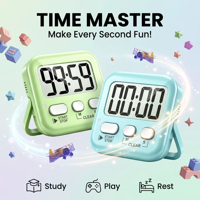 Alt view image 2 of 7 - 2 Pack Digital Timer for Kids Classroom Kitchen Timers for Cooking | With 2*AAA Battery, Count Up / Down, Loud Alarm & Silent FlashLight Mode, Magnetic Back, Kickstand, School Teacher Supplies