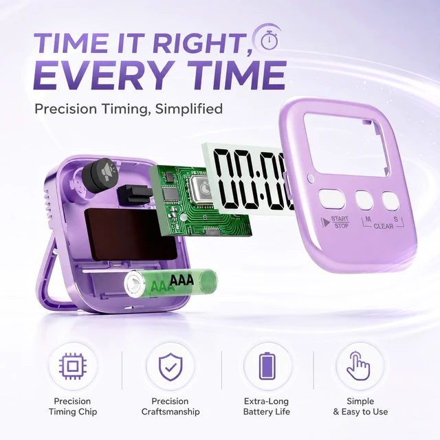 Alt view image 7 of 7 - 2 Pack Digital Timer for Kids Classroom Kitchen Timers for Cooking | With 2*AAA Battery, Count Up / Down, Loud Alarm & Silent FlashLight Mode, Magnetic Back, Kickstand, School Teacher Supplies