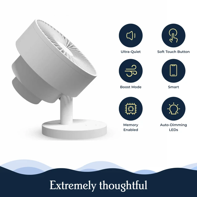 Alt view image 5 of 7 - Smart Fan, Ultra-Quiet 2-in-1 Air Circulator with Remote | 5-Speed Compact Cooling Fan, Whisper-Quiet, App Compatible, Marine