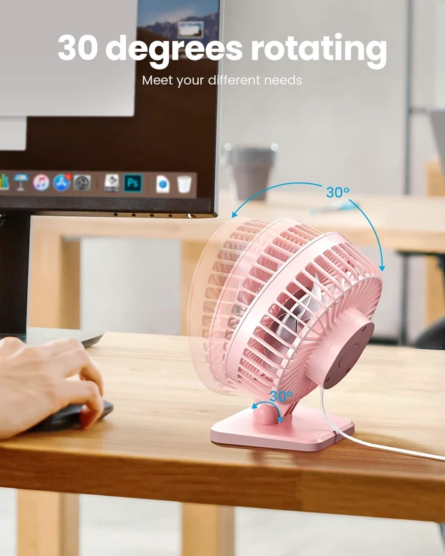 Alt view image 4 of 7 - USB Desk Fan, Personal Portable Quiet Small Table Desktop fan | Powerful Mini 3 Speeds, Adjustable Head, for Cooling Home Office Car Summer Travel Gifts Pink